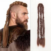 24 colių plaukų priauginimas su segtuku, pintas arklio uodegos plaukų priauginimas Helovino Vikingų kostiumui, Renesanso kario aksesuarai - Šilta ruda su sruogomis beige