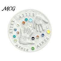 Personalized Handprint Gift DIY Stepping Stone Kit, Mother's Day Keepsake Craft Gift, Garden Art Kit for Kids Making Set with Colored Stones 10Inch white
