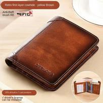 Men Wallet Genuine Leather Rfid Blocking Trifold Wallet Vintage Thin Short Multi ID Credit Card Holder Male Purse Money