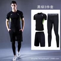 Mens 5-Piece Athletic Training Set: Quick-Dry Short Sleeve Tee Shorts Compression Top Hooded Layer Performance Bottom 2XL 140-160 cm black
