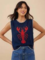ins style lobster jacquard knitted vest, niche design contrasting color lock edge sleeveless sweater M brown
