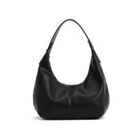 Chic Black Leather Dumpling Shoulder Bag, Soft Top Handle Tote Bags, Minimalist Large Capacity Casual Handbag & Purse for Women juoda