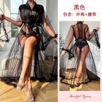 Best-selling European and American style sexy bathrobe sheer long dressrobe tied cardigan sequin loungewear 111 One size fits all juoda