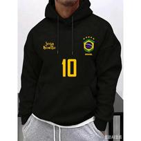 Fall/Winter Hot Selling Men's Casual Hooded Sweatshirt with Brazil National Football Team Logo Perfect for Fitnessand Attendance M black