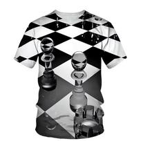 Popular Chess 3D Print T-Shirts Men Woman Fashion Casual Short Sleeve Round Neck T Shirt Summer Harajuku Kids Tee Streetwear L black