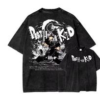 Soul Eater Death The Kid Graphic T-shirt Vintage Washed Anime Merch Harajuku Unisex Oversized Crew Neck Cotton Short Sleeve Tops XL black