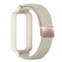 Nertas dirželis+PC dėklas Xiaomi mi band 9 8 active sportiniams priedams magnetinis nailoninis apyrankė correa+Dėklas Redmi band 3 2 For Mi Band 9 active white
