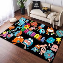 Nuostabusis Gumbalo pasaulis Animacinio filmo Spaudinys Plotinis Kilimas Neslystantis Minkštas Grindų Kilimėlis Vaikų Miegamojo Svetainės Juodas Fonas Dekoras Dovana 40x60cm( 15x23in ) blue