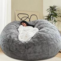 Pupų krepšio kėdė suaugusiems Vaikams Be užpildo Patogi Purri Apvali Pupų krepšio Sofa Tinginio Sofos užvalkalas Skaitymo kėdei Grindų kėdei, 5 pėdų, 6 pėdų, 7 pėdų 7FT pilka