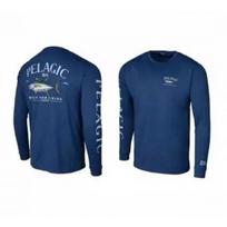 PELACIC Long Sleeve Crew Neck Fishing Shirt UV Protection Quick Dry Breathable Outdoor T-Shirt Men S blue