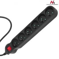 Maclean maitinimo juosta MCE187, 3m, 2300W, 6 lizdų, juoda, vaikų apsauga, apšviestas jungiklis