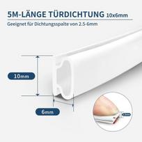 Xeeinc 5 m durų sandarinimo juosta, lipni, 10 mm (p) x 6 mm (g), priekinių durų sandariklis