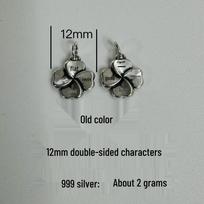 999 Silver Four-Leaf Clover Square Pendant with Butterfly and Flower Design 999 Silver gray