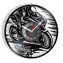 Vintažinis motociklo greičio lenktynininko sieninis laikrodis Motociklininko Motokroso Vinilinės plokštelės sieninis laikrodis Motociklininko dovanos Dekoratyvinis sieninis laikrodis