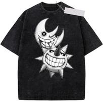 Washed Tee Soul Eater Anime T-shirt Manga Vintage Gothic Washed Oversized T Shirt Summer Short Sleeve Cotton Tee Tops Men Women Clothing oversize XL black