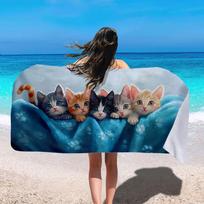 Quick-Drying Cats Pattern Soft Absorbent Polyester Beach Towel, for Outdoor Travel Camping Vacation W30H60(CM), Double-Sided Fleece, 1 pc