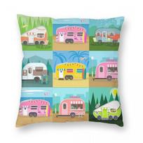 Camping Trailer Caravan Square Pillowcase Polyester Linen Velvet Printed Zip Decorative Pillow Case Sofa Seater Cushion Cover Peach skin 30*30(CM)-1Pcs beige