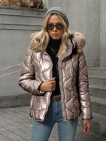 Hot-selling cotton-padded clothes for women's new glossy pearlescent advanced sense, foreign style, waist and thin fur collar hooded cotton clothes L