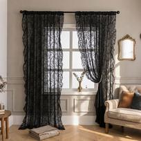 French Mid-Century Vintage Curtain, New Luxury Semi-Blackout Drape with Ruffled Edge, for Living Room Bedroom, American Light Luxury Door Curtain W75 X H60CM Rod Pocket