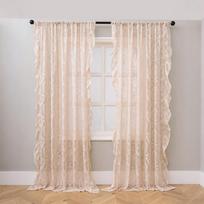 French Mid-Century Vintage Curtain, New Luxury Semi-Blackout Drape with Ruffled Edge, for Living Room Bedroom, American Light Luxury Door Curtain W75 X H100CM Rod Pocket
