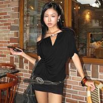 Europe and the United States hot-selling women's clothing summer new fashion diagonal collar short sleeve pleated waist solid color top wholesale L
