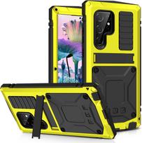 Skirta Samsung S26 S25 Edge S24 S23 S22 S21 S20 Plus Karinio lygio tvirtas aliuminio dėklas Atsparus smūgiams metalinis dėklas Ekrano apsauga Galaxy S24 geltona