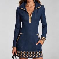 New Women's Long Sleeve Denim Dress, Hot Selling Casual Dress for European American, Crossborder Women's Denim Dress M mėlyna