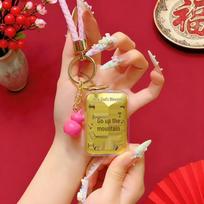 999 Pure Gold Fàcái Top Auspicious Keychain Pendant - Good Fortune Charm Gift brown