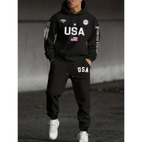 2026 Autumn/Winter Best-selling Streetwear Men's Comfortable Casual 3D Letter Pattern Printed Hooded Sweatshirt and Pants Set XL gray