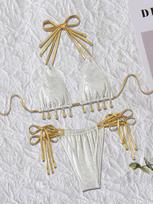 New Hot-Selling European & American Shell Pendant Bikini: Sexy, Backless Design with Adjustable Straps. Large gray