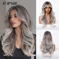 Hot-selling wigs female gradual change platinum medium eight-character bangs long curly hair full headgear spot wholesale wigs gray