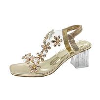 Moteriški Zapatos Vasariniai PVC Kristalinė Gėlė Storas Kulnas Atviras Pirštas Galinis Dirželis Elastingi Elegantiški Madingi Batai Moteriškos Basutės 42 beige