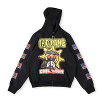 Glo Gang Trendy Unisex Hooded Sweatshirt with Embroidered Logo Medium black