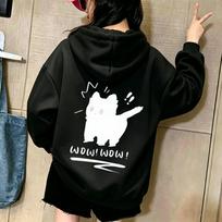 Best-selling fall-winter cute cat-patterned printed children's hooded loose oversized casual street hooded sweatshirt 130 white