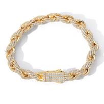Hot Selling Hip Hop Rap Jewelry 8mm Twisted Brass Bracelet Bling CZ Iced Out Twisted Rope Chain Bracelet for Men 7inch17.78cm auksas
