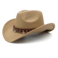 Hot-selling hats women's European, American woolen western cowboy hats are fashionable and show their faces. Small top hats show their faces and larg One size fits all brown