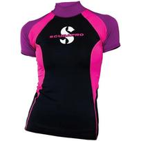 Women Short Sleeve Rash Guard UPF 50 Surfing Top Swimwear Swimming Diving L black