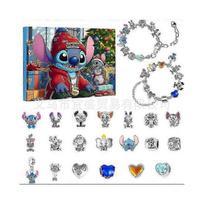 (Stitch Type C) Christmas Alloy Blind Box Advent Calendar with Bracelet and Ornament Collection Christmas D black