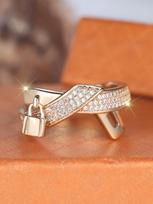 Hot-selling lock shape full diamond ring, personalized stacking texture belt buckle ring no. 10 brown