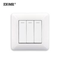 EIOMR Sieninis šviesos jungiklis, 3 klavišai, 1/2 krypties, dydis 86*86mm, 16A 250V daug medžiagų skydelis EU UK svirtinis jungiklis buitiniam šviesos maitinimui 3gang 2way white