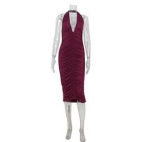Sexy hot-selling European and American women's clothing hanging neck V-neck slim-fitting and thin pleated hip-wrapped purple temperament dress women L