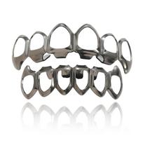Hot Selling Hollow Pointed 6 Teeth Braces Hip Hop Trendy Big Rose Gold Plated Brass Teeth Braces Hip Hop Grillz gray