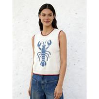 Ins Style Lobster Jacquard Sleeveless Knit Sweater Vest S balta/mėlyna