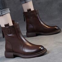 2024 Best-selling Spring and Autumn Zipper Soft Sole Casual Flat Soft Leather Retro Style Ankle Boots Womens Shoes 39 ruda