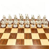 16 Pcs Ancient Spartan Warrior Chess Set Desktop Decorative Ornaments beige