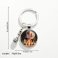 Chess keychain, metal electroplated keychain pendant, car bag keychain, pendant, European retro style white