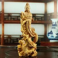 Natūralaus medžio drakono Guanyin Budos statula, Tradicinės rankomis drožtos kinų budistų figūrėlės, namų svetainės Feng Shui statula beige