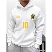 Fall/Winter Hot Selling Men's Casual Hooded Sweatshirt with Brazil National Football Team Logo Perfect for Fitnessand Attendance 3XL white