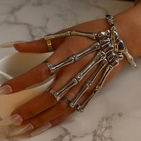 Hot-selling Exaggerated Gold Plated Alloy Skeleton Skull Ghost-claw Fingerless Bracelet-Halloween charm bangle black