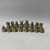 16 Pcs Viking Epic Vintage Metallic Nordic Chess Collectible Set Desktop Decorative Ornaments black